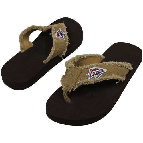 Oklahoma City Thunder Unisex Frayed Flip Flops - Khaki (Small)
