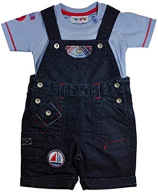 Torio Boys' Sailor Denim Overalls with Printed Tee 3/6 Months Blue/Baby Blue