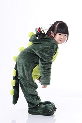 Child Unisex Animal Cosumes Kigurumi Pajamas Green Dinosaur (M(suit for children height in 120-130cm))