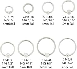 14G STEEL CAPTIVE BEAD RINGS C147/16 -14G 7/16" 5MM BALL