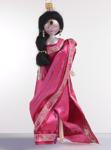 De Carlini Indian Lady in Red Dress Italian Glass Mouthblown Christmas Ornament