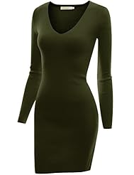 V-neck Cotton/Polyester/Knit Fitted Sweater Long Sleeves Mini Dress 