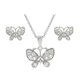 Sterling Silver CZ Pave Butterfly Necklace and Earring Set