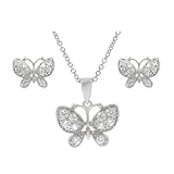 Tressa Sterling Silver CZ Pave Butterfly Necklace and Earring Set