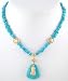 Gold Vermeil Young Buddha Pendant and Lotus Blossom Choker Necklace with Bright Blue Turquoise Gemstone Focal Stone and Nugget Beads of Turquoise 15" Length, #7934