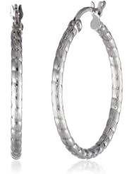 Sterling Silver Diamond-Cut Hoop Earrings (0.9" Diameter)