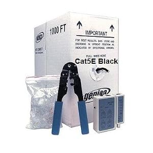 PTC Premium 1000 ft Category 5e (Cat5e) BLACK Ethernet Cable Kit with tester, crimper and... by 