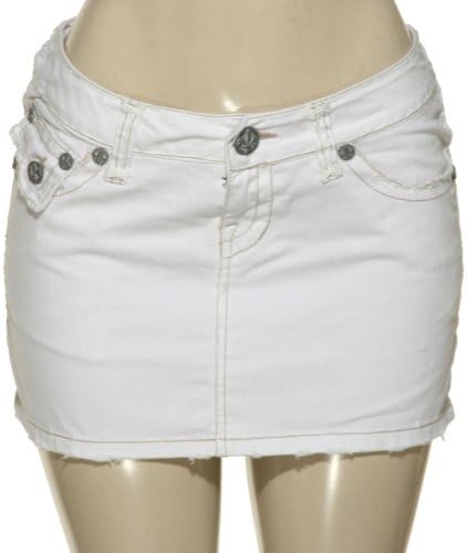 LAGUNA BEACH Hand Stitch Ivory Denim Skirt W/ Surf Back Pocket (SUNSET BEACH),WHT,27