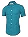 TAM WARE Men's Short Sleeve Wrinkle Free Button Down Shirt (Large, Azure)