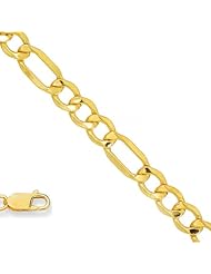 10k Semi-Solid Yellow Gold 6.5 mm (1/4 Inch) Figaro Necklace 20" w/ Lobster Claw Clasp