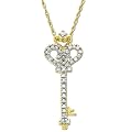 14k White or Yellow Gold Diamond Heart and Key Pendant (1/10 cttw, I-J Color, I2-I3 Clarity)