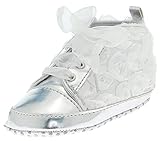 C-Princess オールシーズン赤ちゃんシューズ歩行靴 快適ベビースニーカー 女の子向きソフト底滑り止めタイプ 綿布とレザー生地製おしゃれレースバラ花デコデザインのベビーファーストシューズ (12