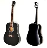 Produkt-Bild: 4/4 Dreadnought Westerngitarre Akustik Gitarre in Schwarz mit Zubeh&ouml;rset: Gurt, Satz Ersatzsaiten und Stimmpfeife NEU