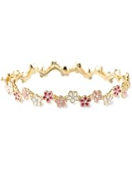 Little Miss Twin Stars Girls 14K Gold Plated Pink, Hot Pink and White Flowers Bangle Bracelet, 5.25"