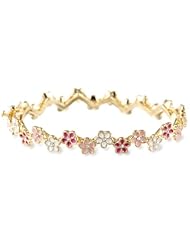 Little Miss Twin Stars Girls 14K Gold Plated Pink, Hot Pink and White Flowers Bangle Bracelet, 50"