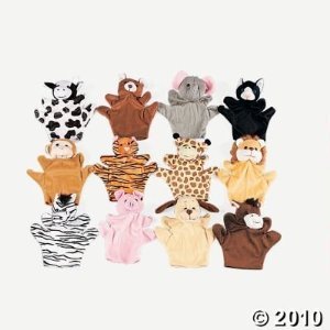 6 Plush Velour Animal Hand Puppets
