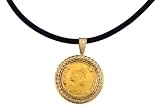14K Yellow Gold 1/25 oz. 2005 Tonkinese Cat Coin Set in Snakeskin Prong Bezel. Hangs From Black Cord.
