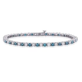 14k White Gold Blue and White Diamond Bracelet (3 cttw), 7 by Amazon.com Collection