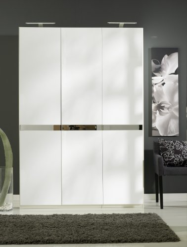 Drehtürenschrank 3-türig und Absetzungen in Pearlglanz Pearlglanz softwhite