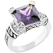 5.0 Carat (ct, cttw, ctw) Princess Cut Amethyst Colored Silver Tone Cubic Zirconia CZ Cocktail Ring (Size 5,6,7,8,9,10)