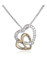S&G Sterling Silver and 14k Gold Double Heart Diamond Pendant Necklace, 18"