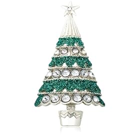 Green Christmas Tree Pin w/ White Crystal Accent by Margot Townsend