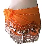 Orange & Silver Coins Belly Dance Wrap Belt