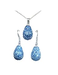 Give a Gift with Meaning. BIRTHSTONE FOR SEPTEMBER. 2cm 0.75 Inch Pale Sapphire Pear Shaped Pendant Necklace on 46cm 18 Inch Rolo Cable Chain with matching 2cm 0.75 inch drop earrings. Made Using Solid Sterling Silver 925 and Swarovski Crystals.For other Birthstones please type Decorum Jewellery into the search bar.
