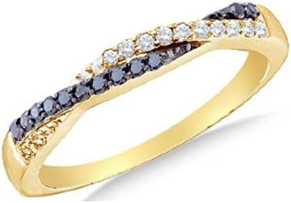 0.25 cttw 10k Yellow Gold Black Diamond White Diamond Crossover Twist Wedding Band, 3mm (Sizes 3-11)