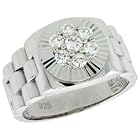 Sterling Silver Men's Rolex Watch Band Style Ring w/ Clustered CZ Stones