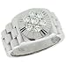 Sterling Silver Men's Rolex Watch Band Style Ring w/ Clustered CZ Stones, 1/2 in. (12.5mm) wide, siz