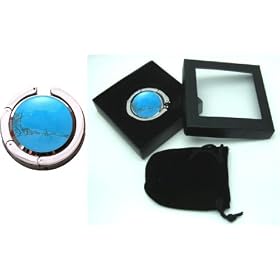 1 Gemstone Turquoise FOLDING Purse Hanger with Black Velvet Pouch and Gift Box