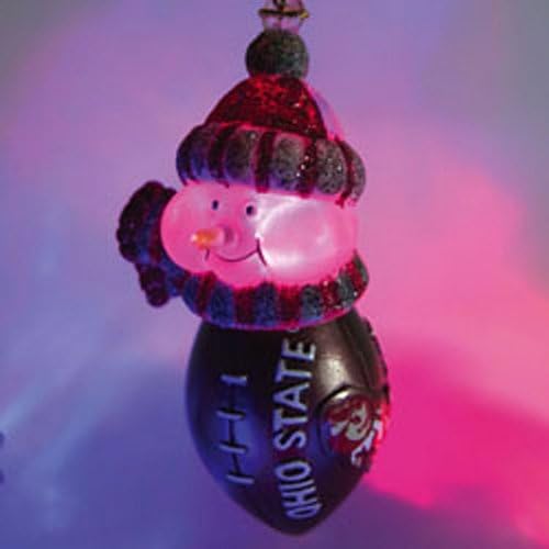Set of 2 NCAA Ohio State LED Lighted Football Snowmen Christmas Ornaments 4"