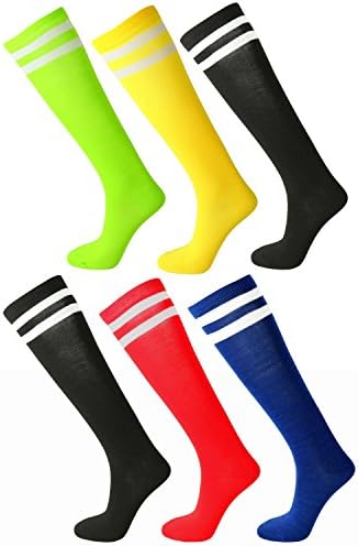 Ladies Cute Colorful Design Knee High Socks Assorted 6-Pack (09 - 11, Double Stripe)