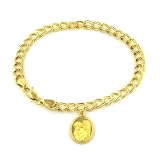 14kt Gold Link Bracelet with Guardian Angel Charm - 7