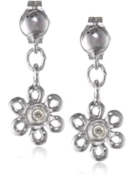 Sterling Silver Diamond Daisy Drop Earrings