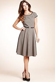 Mini Dogtooth Print Dress with Belt