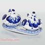 GZHEL Salt Pepper Shakers HEN ROOSTER BIRD COURT Signed [Dimensions: 3"x 6"(7.5 x 15 cm.); Materials: porcelain; Made in Russia. Hand painted. Signed by artist] [This set includes two delightful Gzhel-style chicken statues - one hen and one rooster - that are in fact salt and pepper shakers. Whimsical yet elegant, these birds will be a great decoration for your table] [Gzhel porcelain decorated with fancy blue painting has acquired wide popularity in the whole wide world. Its value consists in its uniqueness and decorativeness. Gzhel ware is decorated with flowers, leaves, bunches and garlands of flowers. They are painted with the only colour - blue cobalt, which is sometimes laid wide and rich dab and other times in hardly noticeable touch of the brush. Touches of different intensity create a rich, bright and very impressive picture]