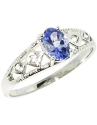 O&G Australia Natural Tanzanite & White Topaz, 925 Sterling Silver Ring, 4x6mm