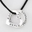 Double Sided Heart Shaped LOVE, JOY, PEACE, and Round PROSPERITY Affirmation Pendants in Sterling Silver on Black Satin Cord, 15" - 17" in Length, #8952