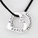 Double Sided Heart Shaped LOVE, JOY, PEACE, and Round PROSPERITY Affirmation Pendants in Sterling Silver on Black Satin Cord, 15" - 17" in Length, #8952