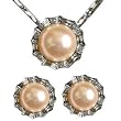Crystal Circlet Cultured Pearl Platinum Overlay Sterling Silver Pendant Necklace & Earrings Set, Natural Peach Pink Crystal Circlet Cultured Pearl Platinum Overlay Sterling Silver Pendant Necklace & Earrings Set, Natural Peach Pink