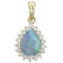 14K Yellow Gold Pear Shape Opal & Diamond Pendant