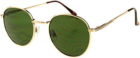 Sleek Retro Designer Vintage Style Metal Circle Round Sunglasses Shades (Gold / Green Lens)