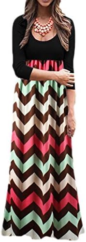 Eyer Womens Striped Zig Zag Scoop Neck Chevron Print Tank Maxi Long Dress (Large, Green)