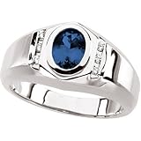14K White Gold Man's Sapphire and Diamond Ring