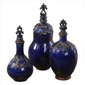Uttermost Three Piece Asita Blue Bottle Set in Heavily Distressed Antiqued Crackled Cobalt... by 