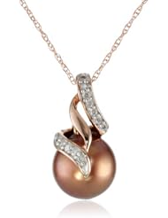 10k Gold Tahitian Cultured Pearl with Diamond Accent Pendant Necklace (1/10 cttw, G-H Color, I2-I3 Clarity), 17"
