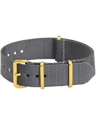 20mm Premium Classic Gold Buckles Nylon Solid Grey - Easily Interchangeable Replacement Military Watch Strap / Band - Fits All Watches!!!