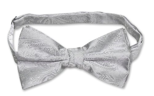 BowTie PAISLEY SILVER GREY Men's Gray Bow Tie for Tuxedo